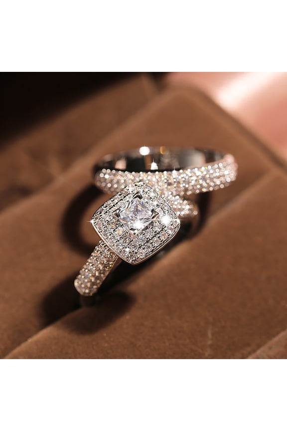 Elegant 2-Piece Square Ring Set for Women - Fashion Engagement Wedding Jewelry for Couples 2PCS