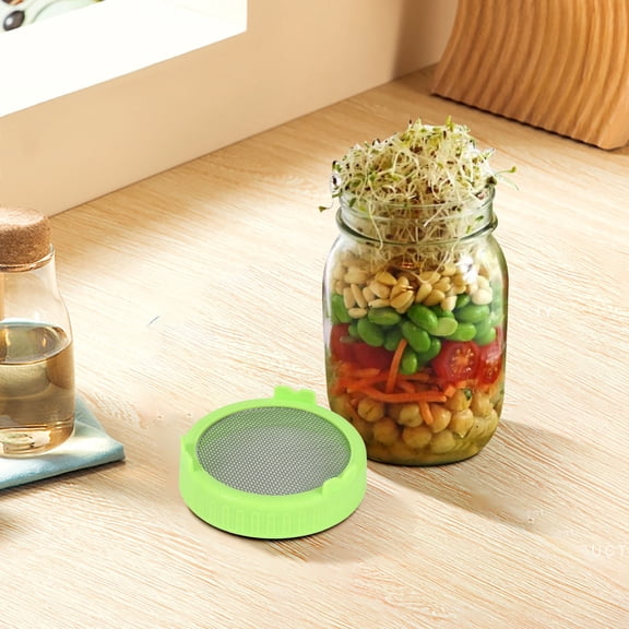 Product Classification Strainers 2 and Growing Kit for Sprouting Microgreens with Stainless Steel Screen Lid and Germination Cap for Broccoli and Similar, 8.6cm, Green