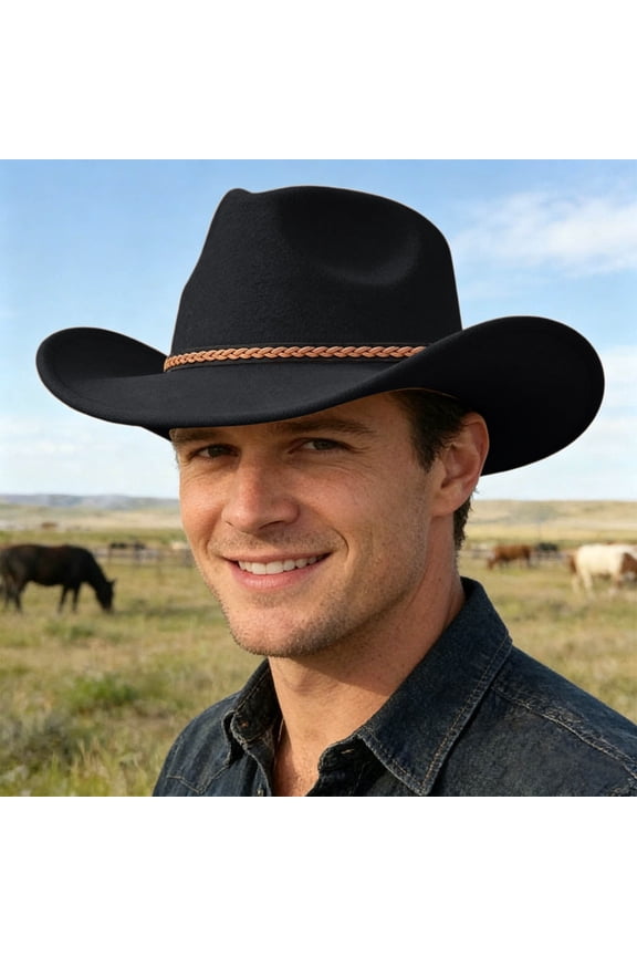 Product Cowboy Hat - Adult Western Ethnic Style Fedora for Party - Everyday Wear and Seasonal Ready, Black