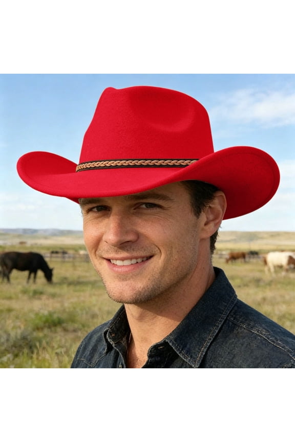 Product Cowboy Hat - Adult Western Ethnic Style Fedora for Party - Everyday Wear and Seasonal Ready, Red