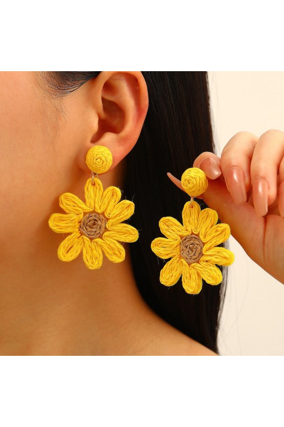 Product Earrings - Flower Handmade Woven Jewelry for Women | Feminine Floral Design for Holiday Showcasing Craftsmanship