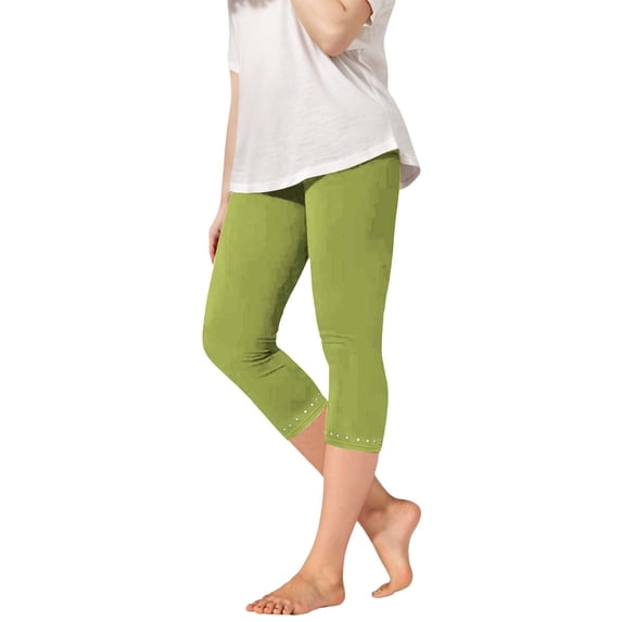 Product Girls Pants for Everyday Wear Comfortable Stretchy Capris with Rhinestone for Girls Yoga Pants, 12-13 Years, Green