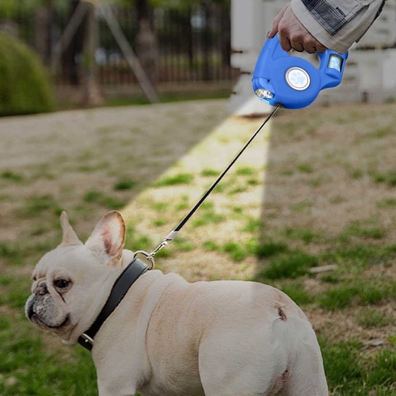 Product Leashes LED Dog Leash With Waste Bag Dispenser Retractable Reflective Outdoor Walking Leash for Night Visibility ABS Material Enhanced and Convenience, 16X16X4.5 cm, Blue