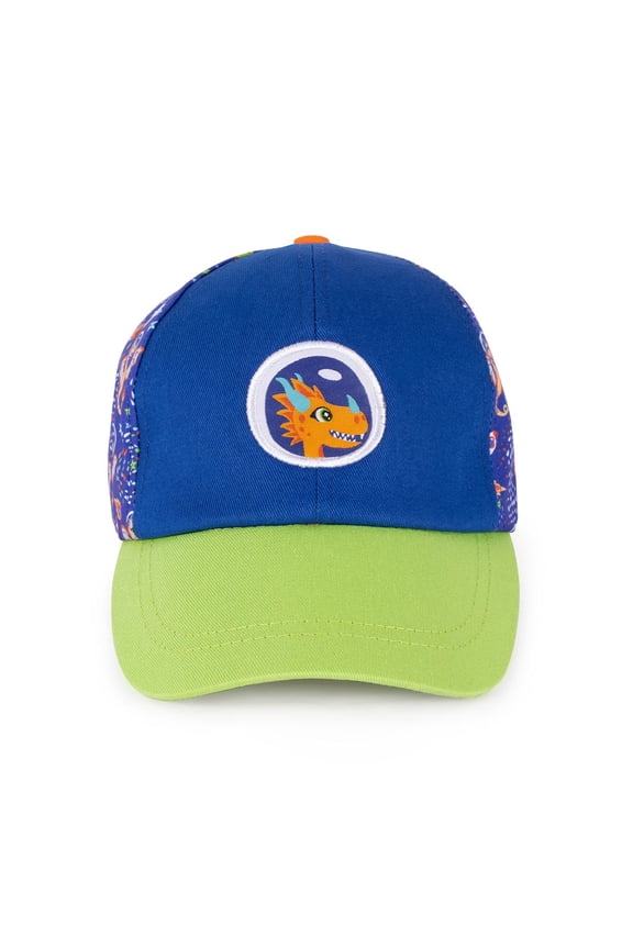 Ponix Boys Baseball Cap Ages 710 Dragon Embroidery, Glittery Blue & Green, Adjustable Velcro Strap, Breathable and Sun-Protective Kids Hat