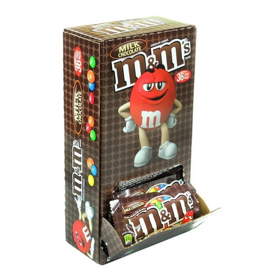 M&M'S Milk Chocolate Candy Singles Size 1.69-Ounce Pouch 36-Count Box.