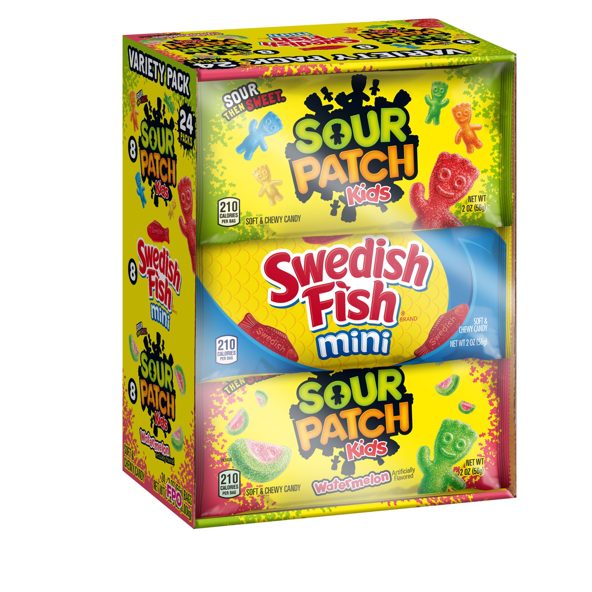 Sour Patch Kids y Swedish Fish Paquete Variado 24 Piezas.