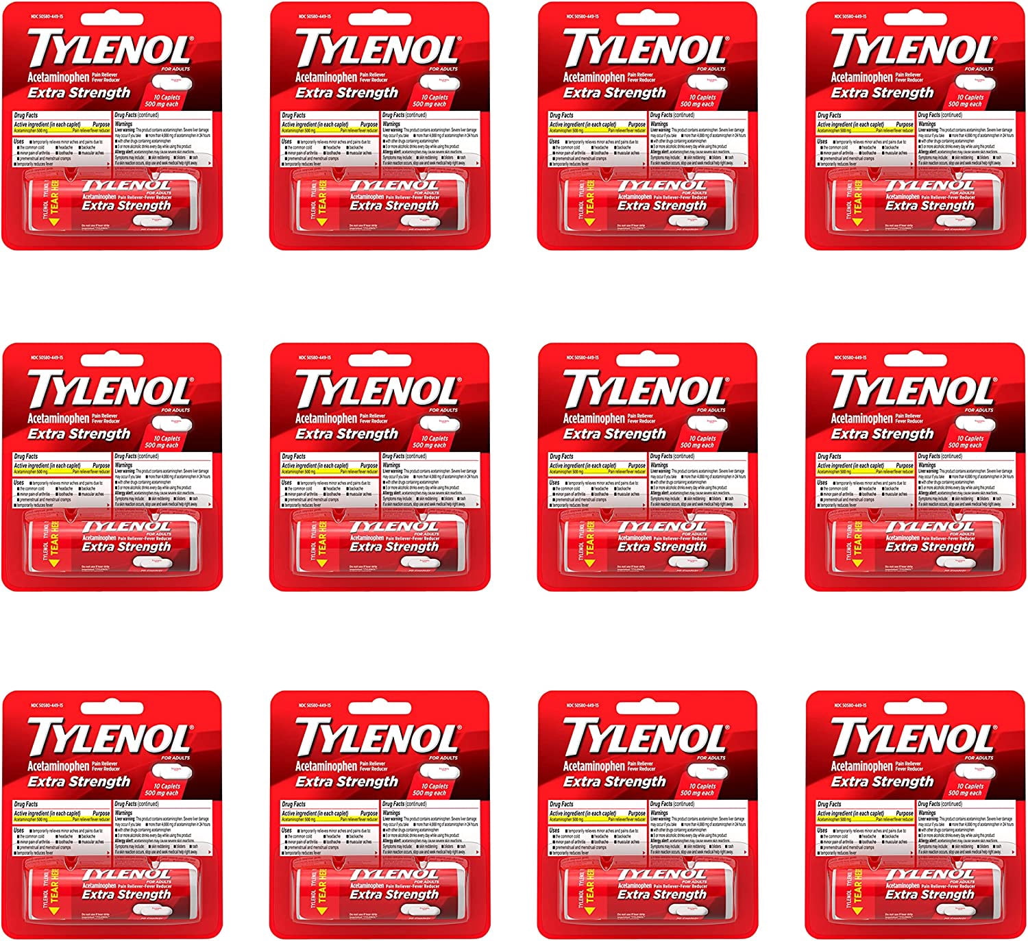 Product Of Tylenol Extra Strength, Pain/Fever Reducer Vials, Count 12 (10Caps) - Headache/Pain Relief / Grab Varieties & Flavors