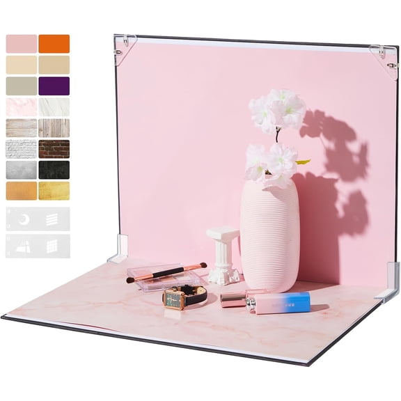 Product Photography Backdrops, 16x11.5 Inch Photo Backdrop Board Kit, 8Pcs 16 Patterns with 2Pcs Shadow Maker for Makeup Shooting, Food Jewelry Cosmetics