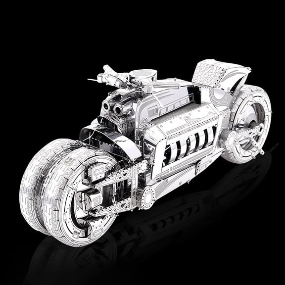 Product Puzzle Toy 3D Motorcycle Model Desktop Assembly Kit for DIY Metal Puzzle Model Decoration Platform Competition Title, Silver