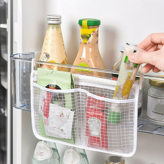 Product Storage Container for Refrigerator Organization with PP Pocket Net Bag—Versatile Kitchen Organizer for Small Items Classifying and Storing Easy