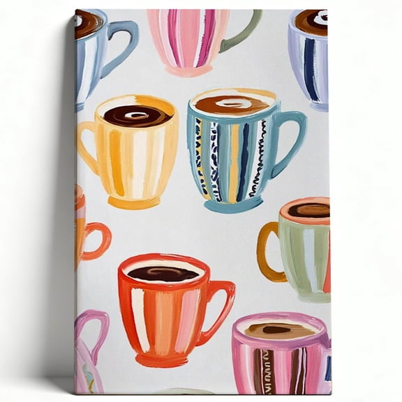 Product Title: Colorful "Abstract Coffee Mugs" Hand-Painted Style Premium Matte Finish Gallery Wrapped Canvas Wall Art for Cozy Kitchen, Breakfast Nook, or Cafe Decor 8*12inch(20*30cm)