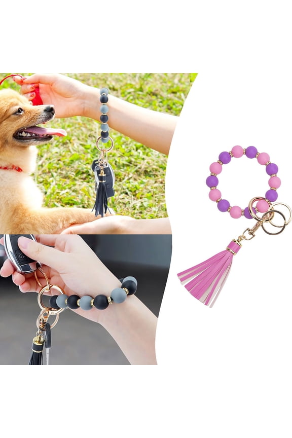 Keychains Silicone Beaded Bracelet Wrist Keychain Hanging Ornament with European Tassel Hand Chain and Key Ring for Daily Accessory