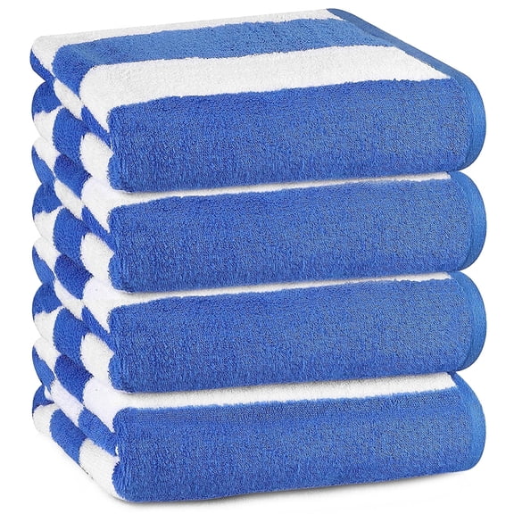 Bliss Casa 100% Cotton Beach Towels (4 Pack, 30 x 60 Inch) - Extra Soft & Highly Absorbent Summer Pool Towel Oversized Cabana Stripe (Blue)