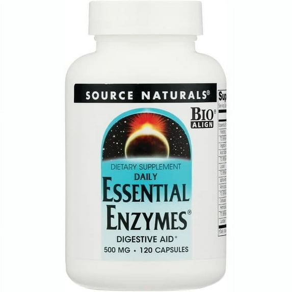 Source Naturals Essential Enzymes 500mg Bio-Aligned Multiple Supplement Herbal Defense For Digestion, Gas & Constipation Relief - Strong Immune System Support* - 120 Capsules