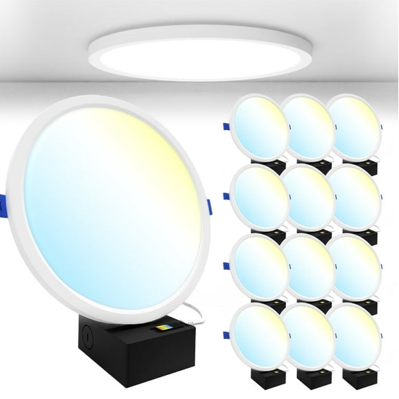 Product image Sunco 12 Pack 8 Inch Canless Slim Recessed Lighting, LED Flush Mount Ceiling Light, Thin Round Panel Fixture, 1800 LM, 15W Selectable CCT 2700K/3000K/4000K/5000K/6000K, Dimmable ETL
