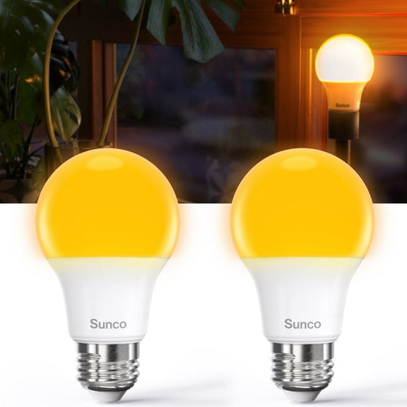 Sunco A19 LED Amber Light Bulb, E26 LED Bulb 60 Watt, Lights for Bedroom, Lamps, Living Room, 9W=60W, 1800K Amber Glow, Dimmable, 800 LM, E26 Medium Base, Instant On, Flicker Free, ETL,