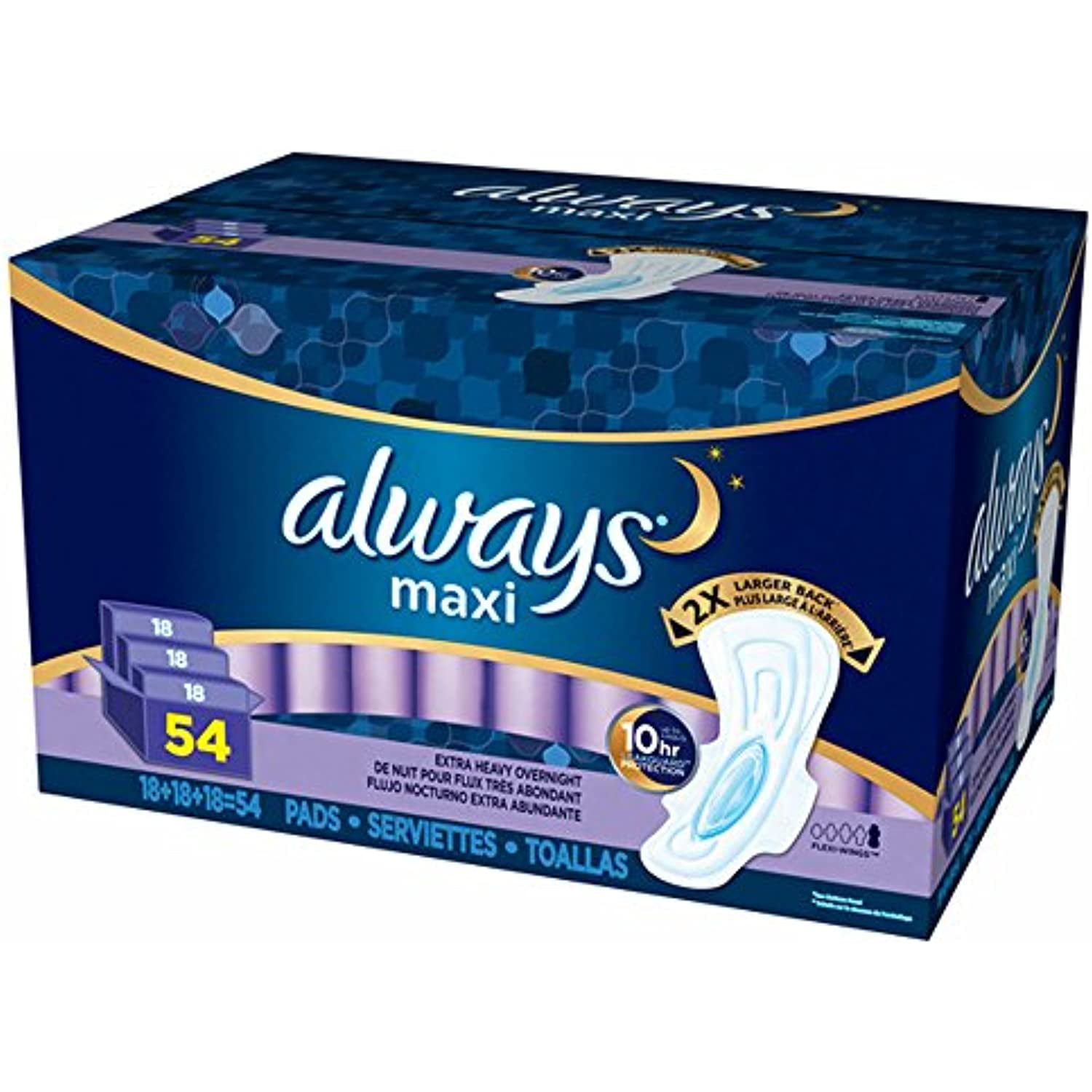 Always Maxi Extra Heavy Overnight Pads, Unscented, 54 Ct