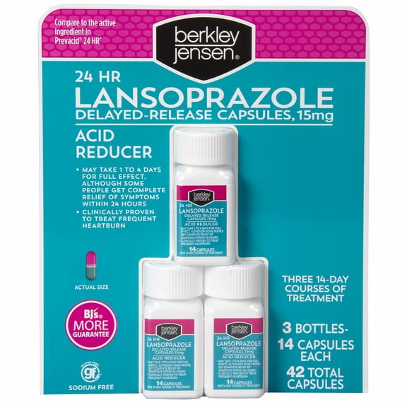 Berkley Jensen 24-Hour Lansoprazole, 3 PACK Of  14 Capsules Each TOTAL 42 Capsules