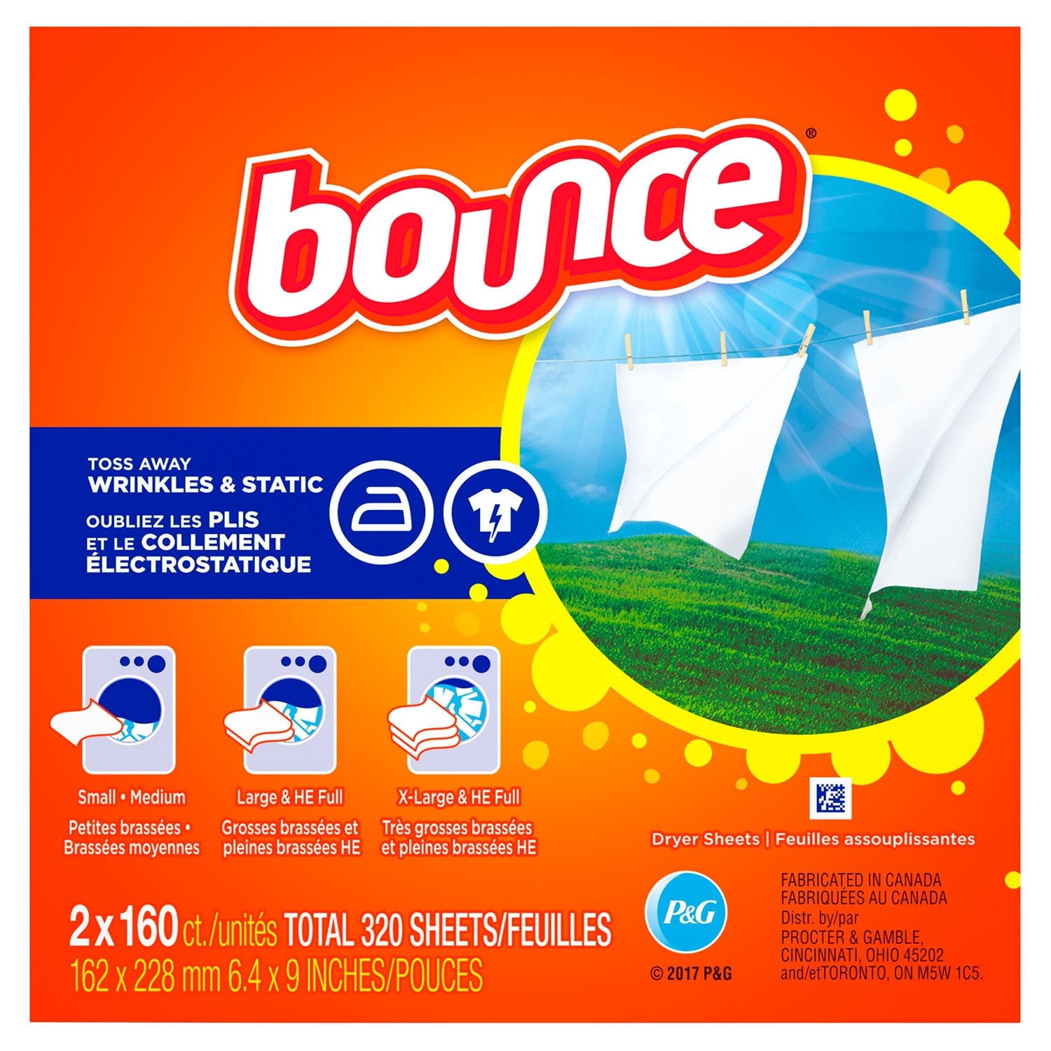 Branded Bounce Fabric Softener Dryer Sheet Outdoor Fresh (2 x 160 ct.) Pack of 1