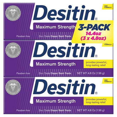 Desitin Maximum Strength Zinc Oxide Diaper Rash Paste, 4 Ounce (Pack of 3)