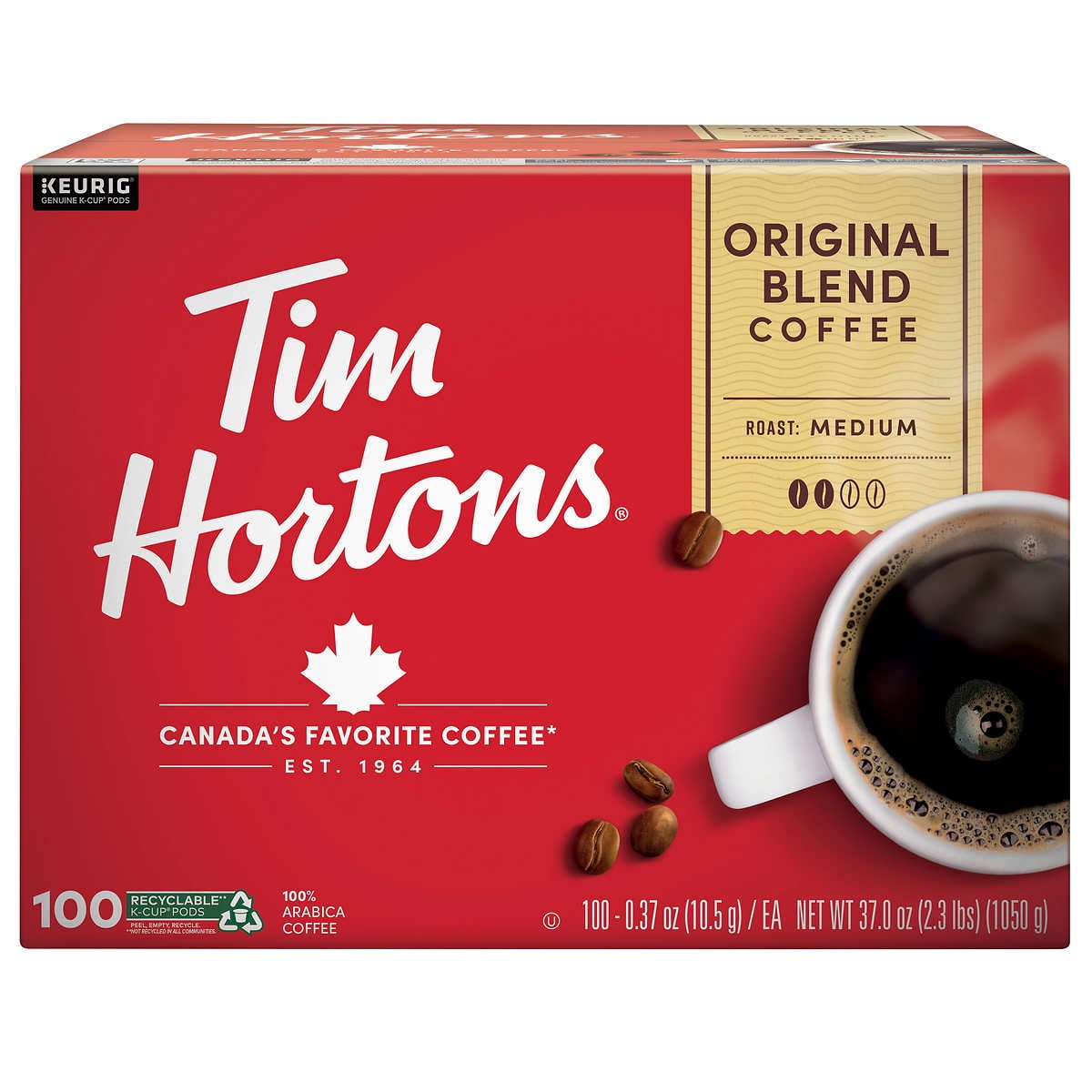 Tim Hortons Coffee Original Blend K-Cup Pod, 100-Count