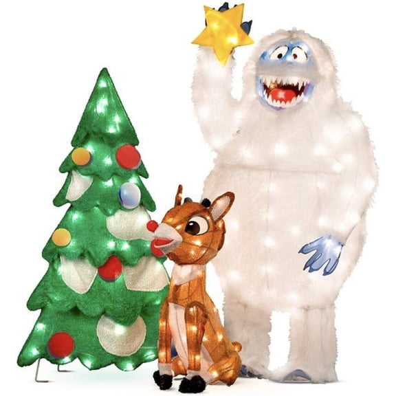 ProductWorks Christmas Multicolor Tinsel Animated Rudolph and Bumble, Set of 3