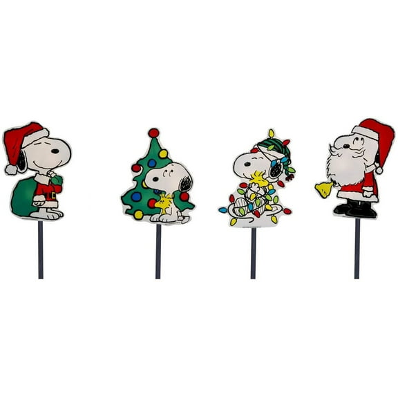 ProductWorks Peanuts 2D Pre-Lit 25 LEDs PVC Holiday Pathway Markers Display, Snoopy (Set of 4)