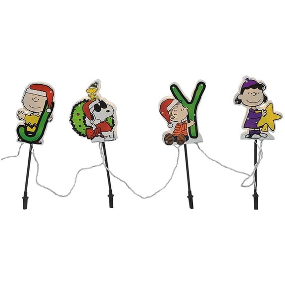 ProductWorks Peanuts Joy Pre-Lit Christmas Pathway Markers (Set of 4), 8"