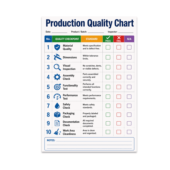 Production Quality Chart Checklist - Small Business Operations - 13x19 Poster Print