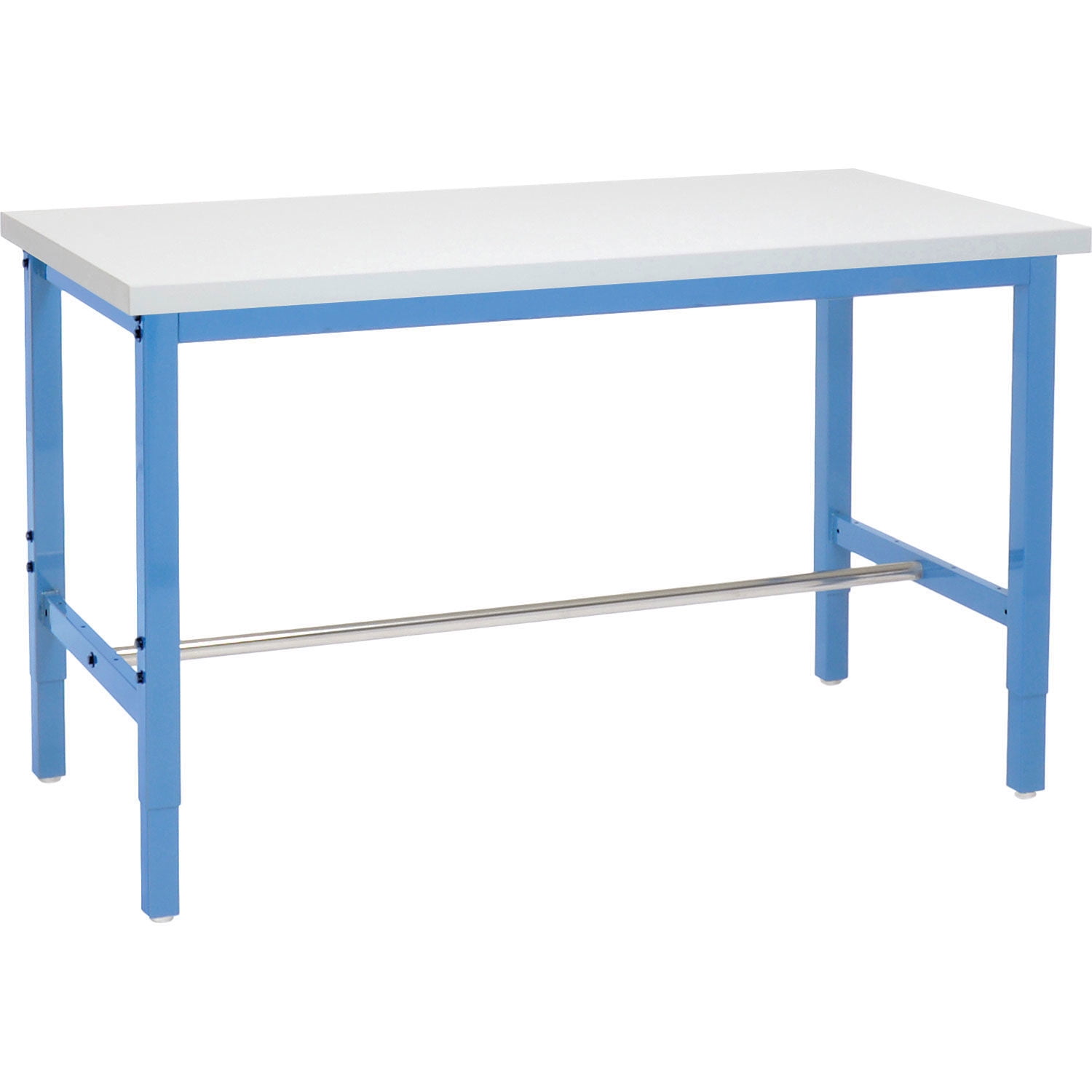 Adjustable Height Blue and White Steel Workbench with Laminate Top, 60"