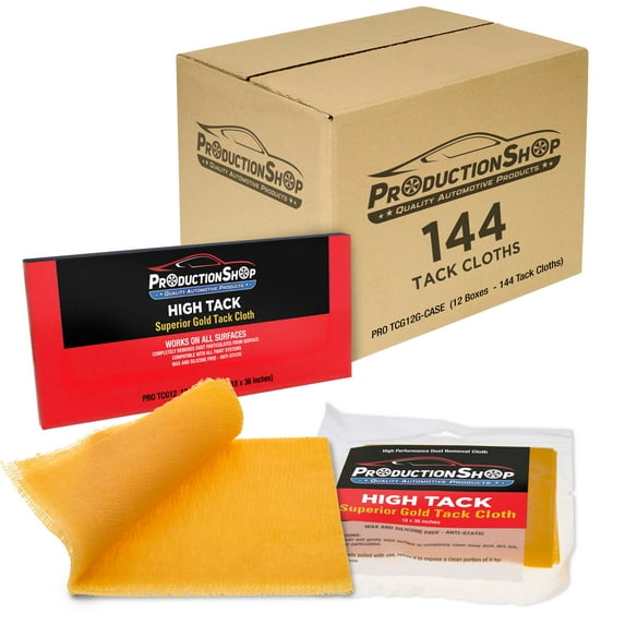 ProductionShop - High Tack Superior Gold Tack Cloths, Case of 144 - Professional Grade Automotive Woodworking Painting - Removes Dust Sanding Particles Cleans Surfaces, Wax & Silicone Free Anti-Static