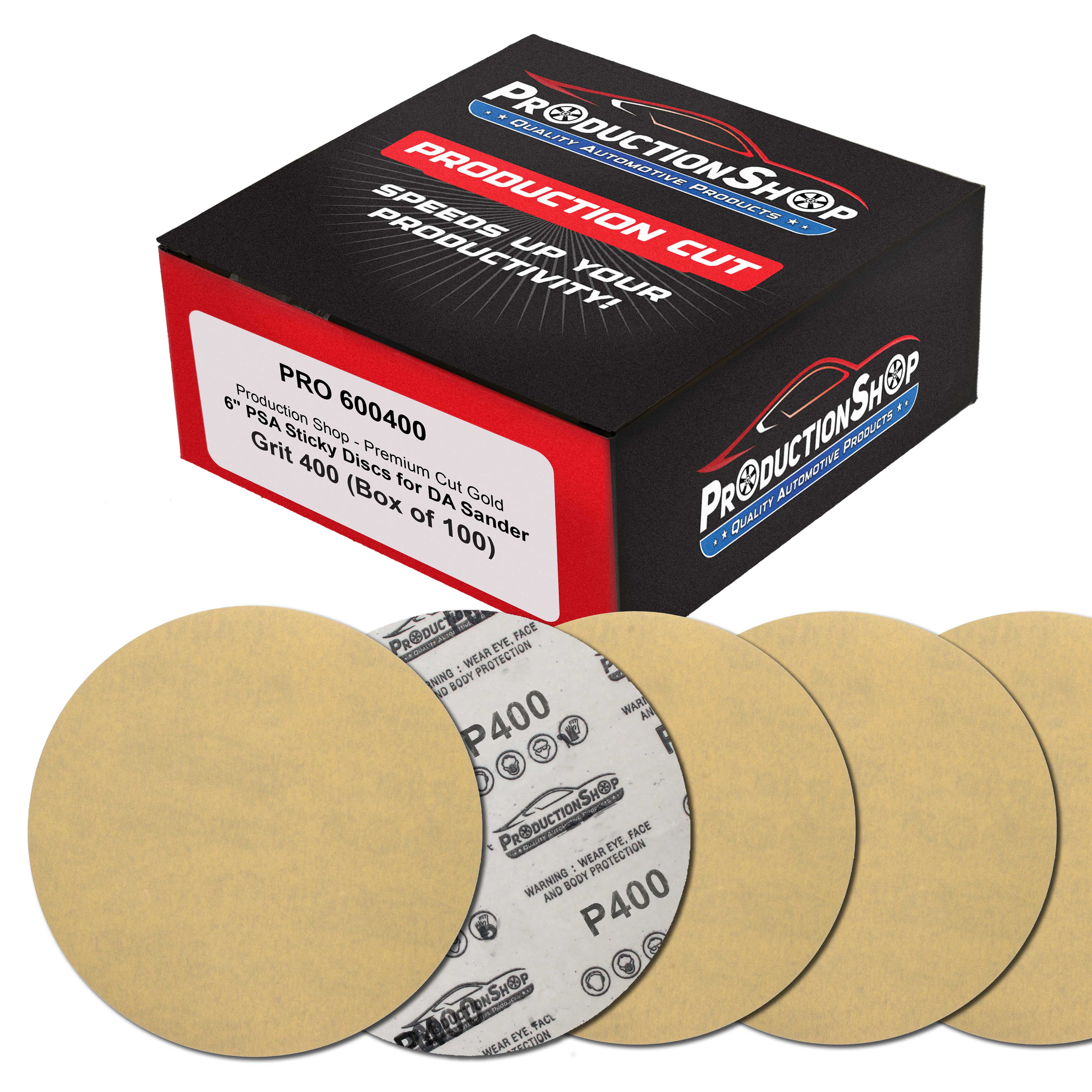 ProductionShop Premium 400 Grit 6" PSA Gold Sanding Discs, Box of 100 - Self Adhesive Stickyback Abrasive Sandpaper for DA & Random Orbital Sanders - Sand Auto Paint Metal, Wood Woodworking Furniture