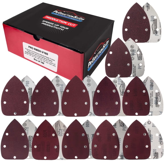 ProductionShop Premium 5-Hole Pattern Mouse Detail Sander Sandpaper Sheets, 160 Disc Variety Pack, Grits 40, 60, 80, 100, 120, 150, 180, 220, 320, 400, 600, 800 - Hook & Loop - Woodworking Furniture