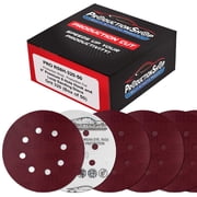 ProductionShop Premium 5 Red 8-Hole Pattern 320 Grit Sanding Discs, Box of 50 - Dustless Hook & Loop Backing Sandpaper for Random Orbital Sanders, Extra-Fine-Cut Abrasive - Woodworking, Auto Paint