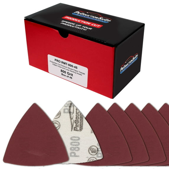 ProductionShop Premium 800 Grit Triangle Mouse Detail Sander Sandpaper Sheets, Box of 45 - Hook & Loop, Triangular Shaped Mouse Disc Pads - Oscillating Multi-Tools - Woodworking, Sand Furniture Paint
