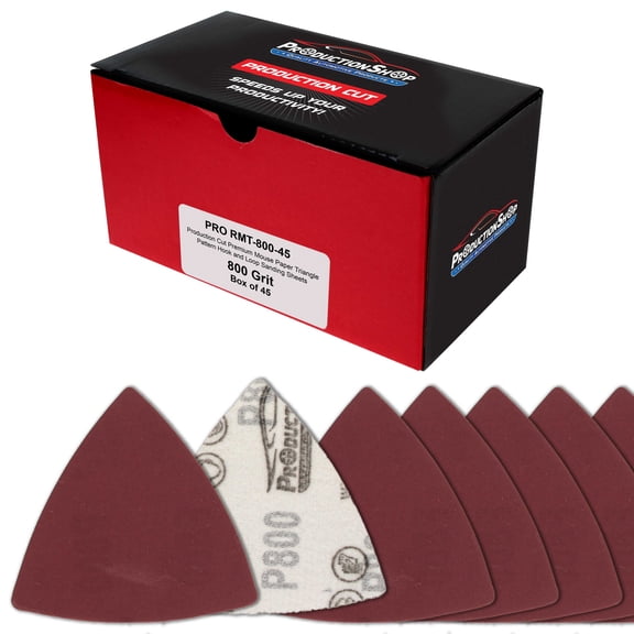 ProductionShop Premium 800 Grit Triangle Mouse Detail Sander Sandpaper Sheets, Box of 45 - Hook & Loop, Triangular Shaped Mouse Disc Pads - Oscillating Multi-Tools - Woodworking, Sand Furniture Paint