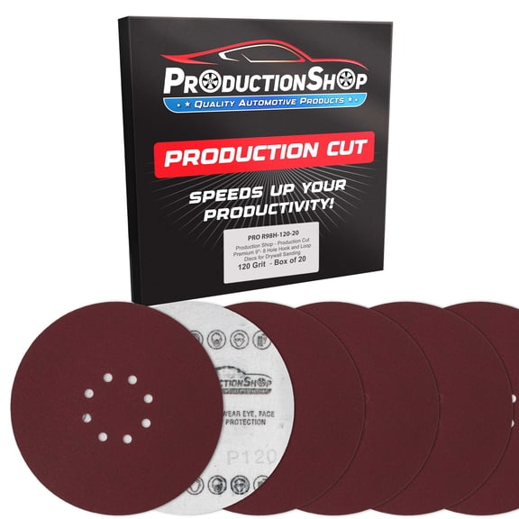 ProductionShop Premium 9" Red 8-Hole Pattern 120 Grit Sanding Discs, Box of 20 - Dustless Hook & Loop Backing Sandpaper for Drywall Power Sanders, Medium-Cut Abrasive - Woodworking, Sand Auto Paint