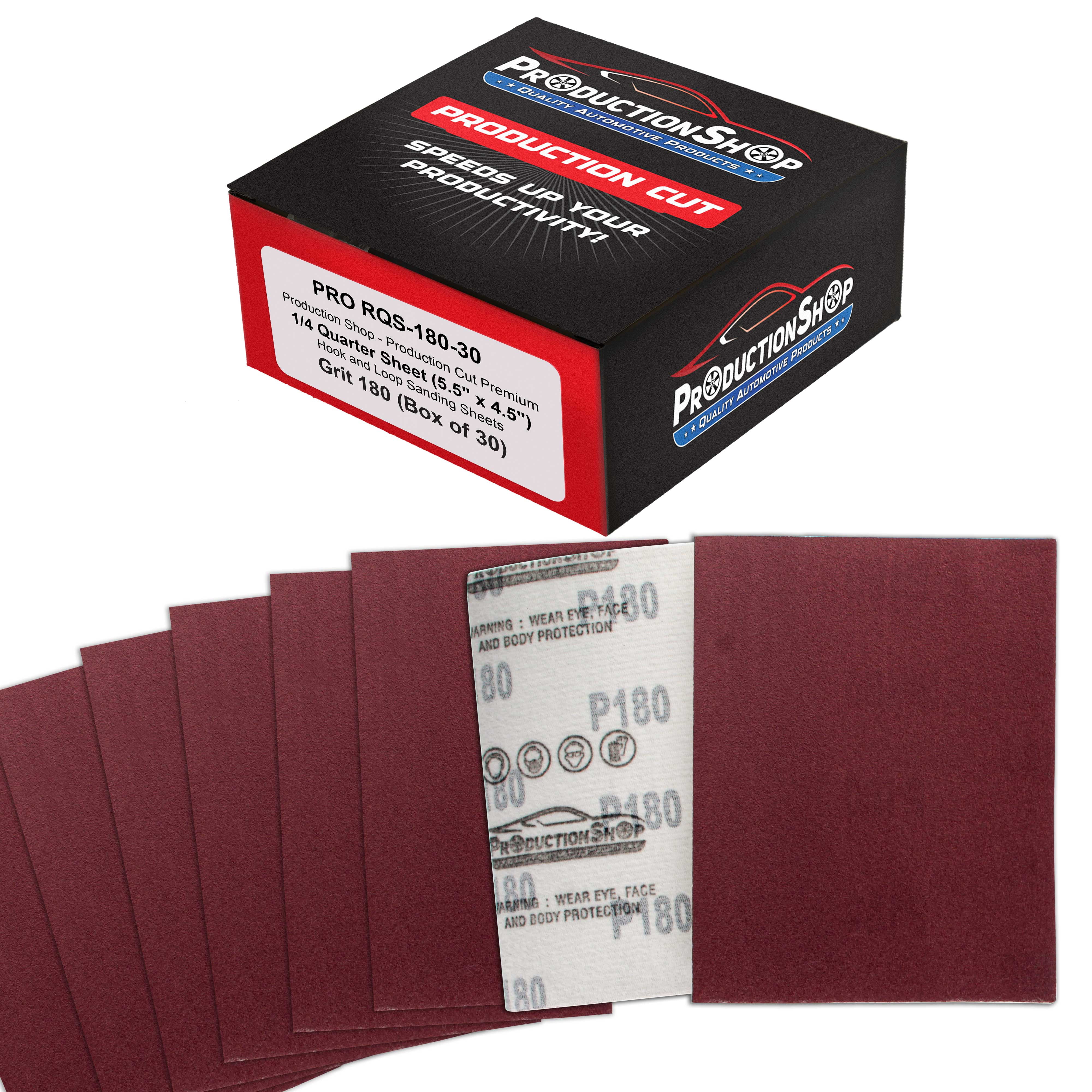 ProductionShop Red 180 Grit 1/4 Sheet Size Red Sanding Sheets, Box of ...