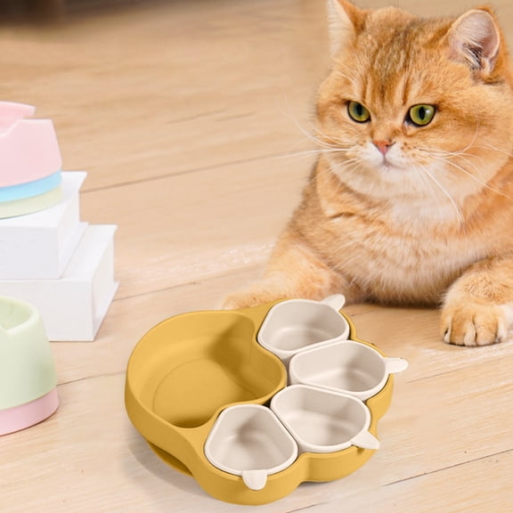 Productive Multifunctional Silicone Bowl for and Kids Suction Cat and Dog Bowl Set with Cat-Shaped Plate Design for Gentle Feeding and Easy, 2.95X5.71inch, Yellow