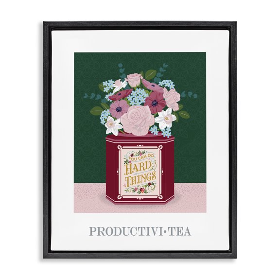 Stupell Industries Productivi-tea with Encouraging Message Black Framed Floater Canvas Wall Art, design by Lara Beeston, 21 x 17