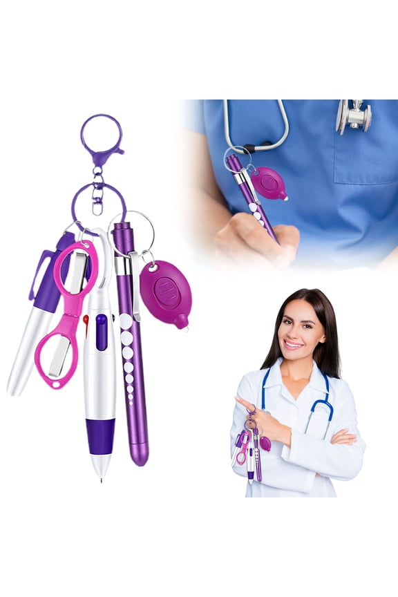 & Craft Set 6 Pen Sets with Marker Retractable Ballpoint Keychain Clip Scissor Light LED Flashlight Accessories