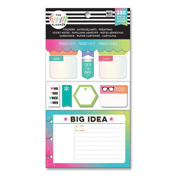 Productivity Multi Accessory Pack, 20 Double-Sided Pre-Punched Cards, 20 Half-Sheet Stickers, 3 Sticky Note Pads | Bundle of 10 Each