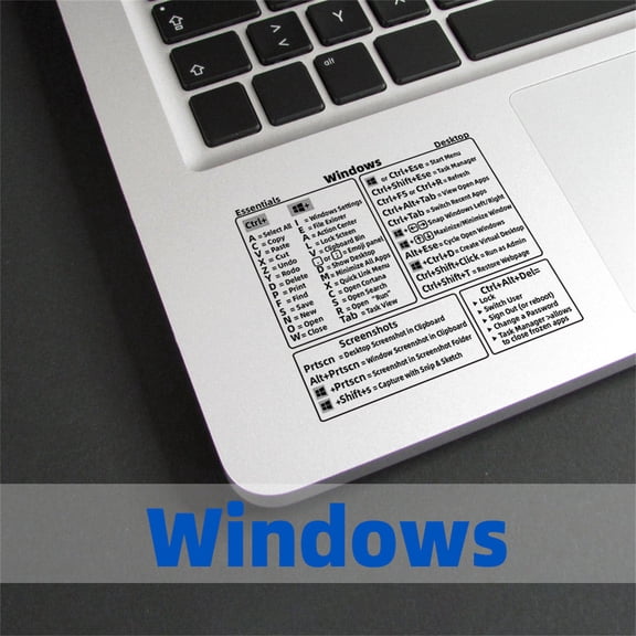 Productivity Shortcut Stickers for Windows OS, Removable Vinyl Keyboard Reference Guide for PC Laptop Desktop Commands, Clear No Residue Finish