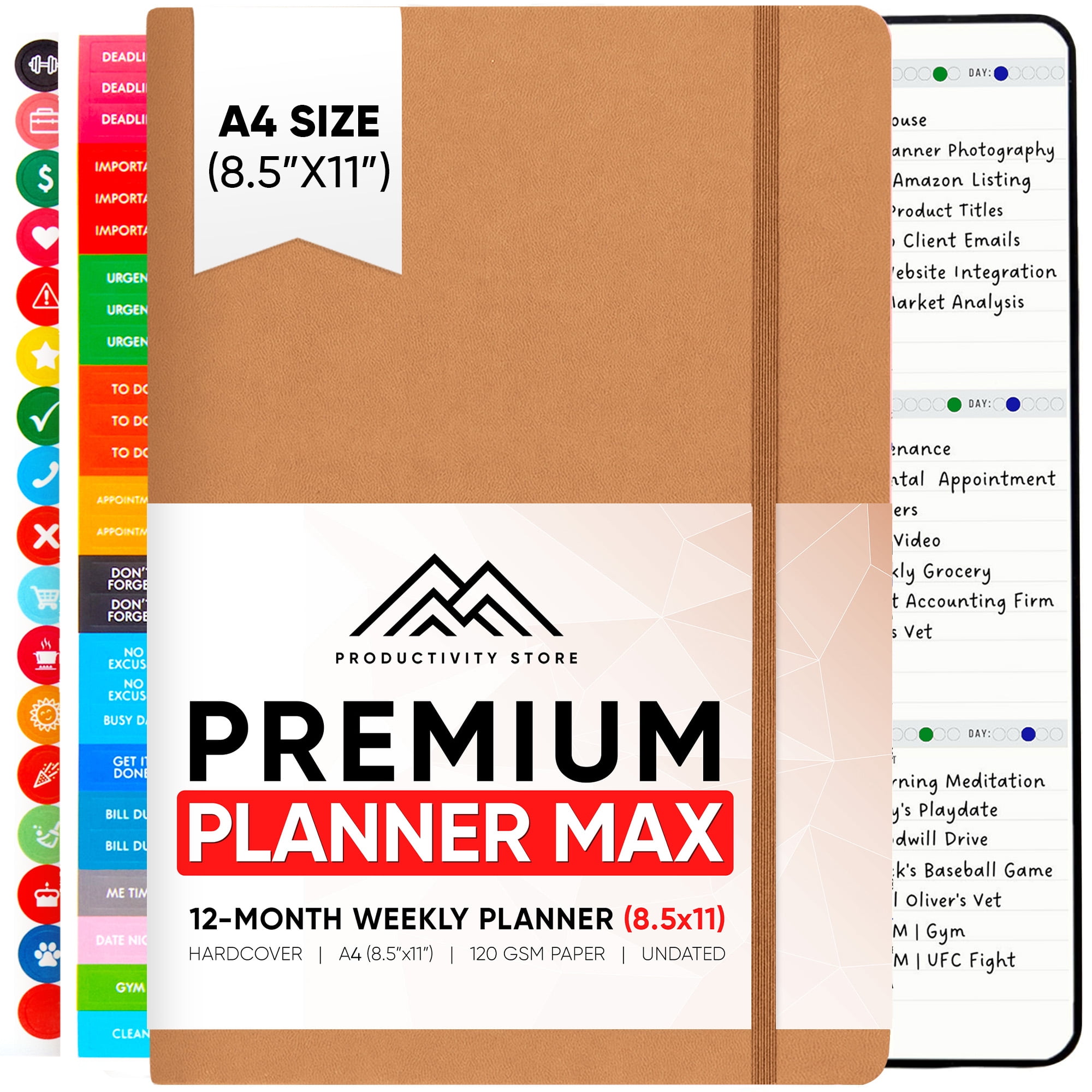 Productivity Store 2024 Planner 8.5 x 11 Pro Max - Undated 12 Month Calendar 2024 Planner - Monthly Planner, Weekly Planner & Daily Planner 2024-2025 - Leather - A4