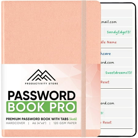 Productivity Store Password Book Pro Journal with Alphabetical Tabs, Pink, 4" x 5.5"