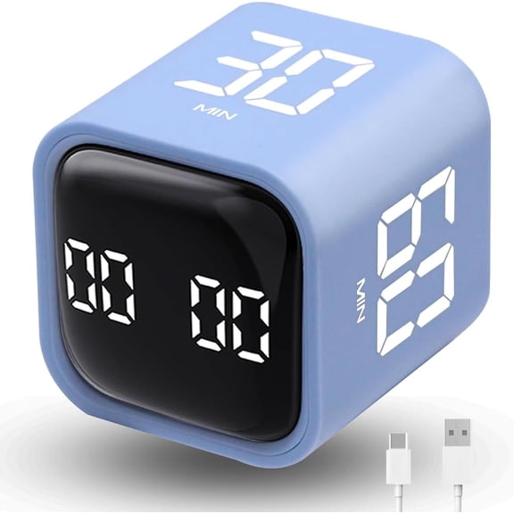 Productivity r Flip Gravity Sensor Cube r Countdown & Countup,Mute & Vibrate & Sound,5/10/30/60min & Custom Timing, for ,Work,Learning,Kitchen Cooking (1Blue)