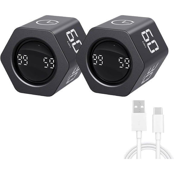 Productivity r Flip Gravity Sensor Cube r Countdown & Countup,Mute & Vibrate & Sound,5/10/30/60min & Custom Timing, for ,Work,Learning,Kitchen Cooking (2, Black Hexagon)
