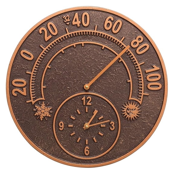 Products 1782 Solstice Thermometer Clock, Antique Copper