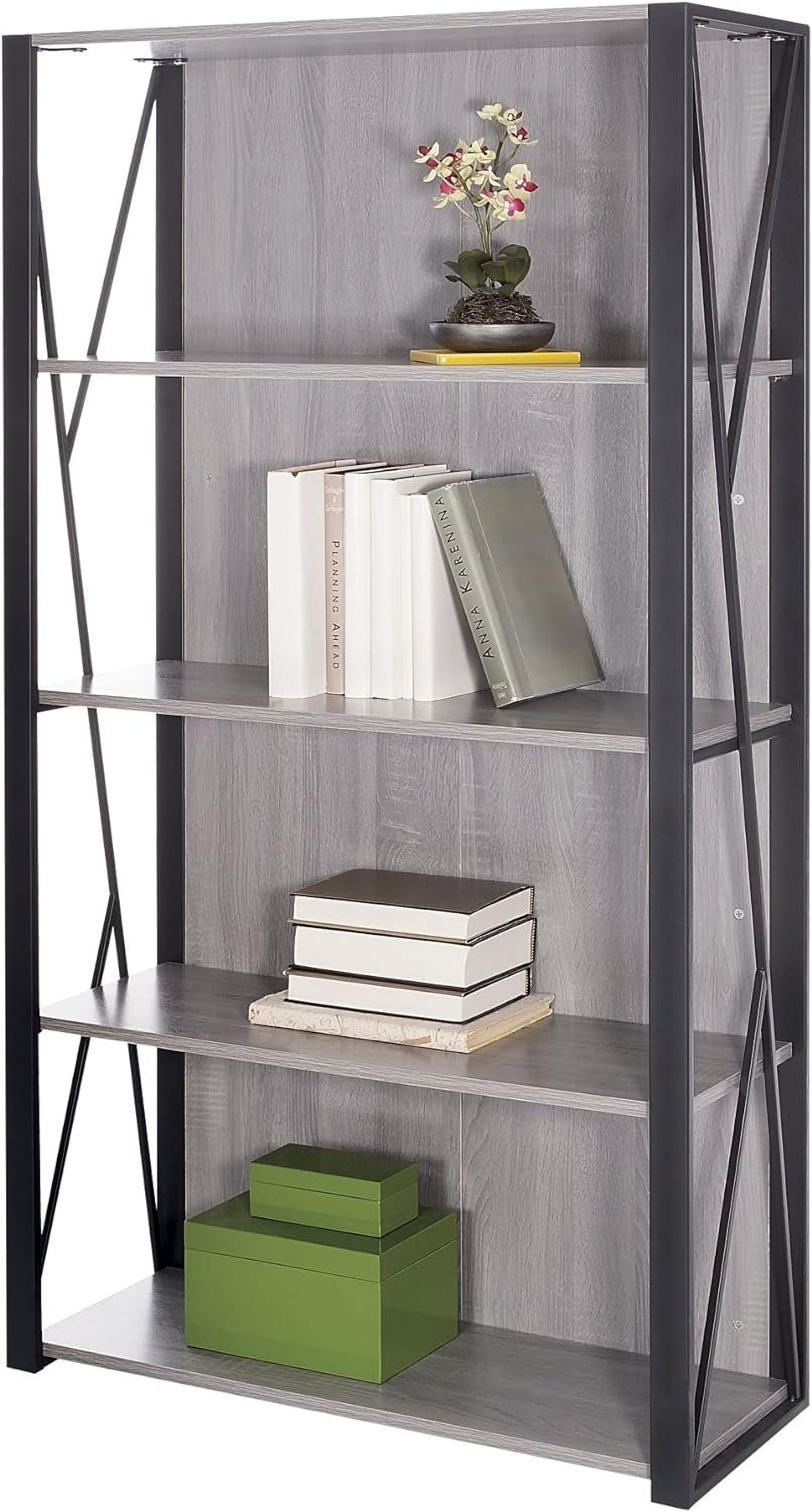 Gray Powder-Coated Steel 4-Shelf Bookcase