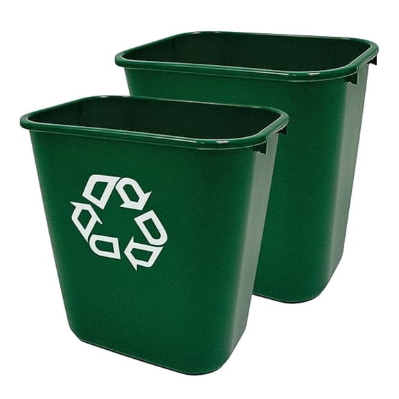 Products 2 Pack Resin Deskside Recycling Can, 7-Gallon, Green Recycling Symbol, Plastic, for Bedroom/Bathroom/Office, Fits Under Desk/Sink/Cabinet